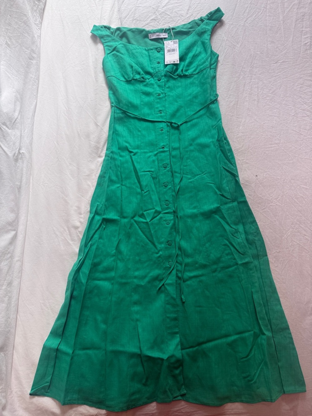 Mango Emerald Green Midi Dress with Button Front